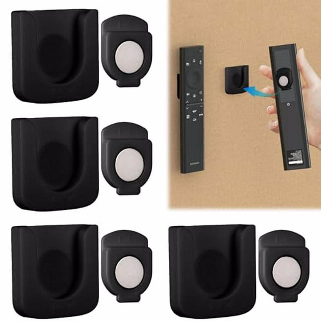 Naiovety 4 soportes para mando a distancia montados en la pared, color negro, ordena el área de TV, fuerte magnetismo, ABS, ahorro de espacio Almacenamiento y organización del hogar