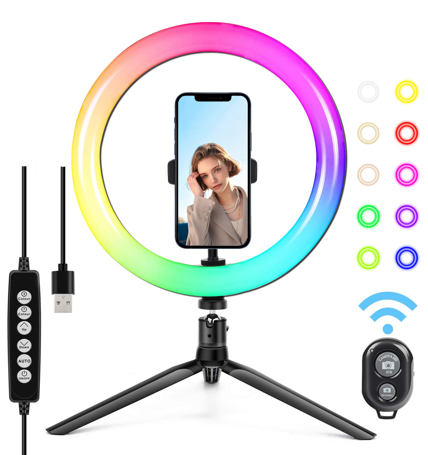 Speed Adjustable Live Streaming Photography Makeup Selfie LED Lights Ring for iPhone Android 10.2 Selfie Ring Light with Tripod Stand Dimmable RGB Ringlight with Phone Holder 29 Colors Changing 
