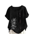 thumbnail image 2 of Mceream Linen Button Down Shirts Women Casual Boho Floral Print T Shirts Summer Short Sleeve Tunic Tops Button Down Trendy Blouses Plus Size Clothes Black S, 2 of 5
