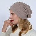 thumbnail image 2 of Womens Double Layer Cotton Knitted Beaded Pullover Hat Winter Warm Wool Cap, 2 of 7