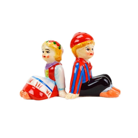 Oktoberfest Haus Multicolor Ceramic Sitting Scandinavian Boy & Girl Salt and Pepper Set