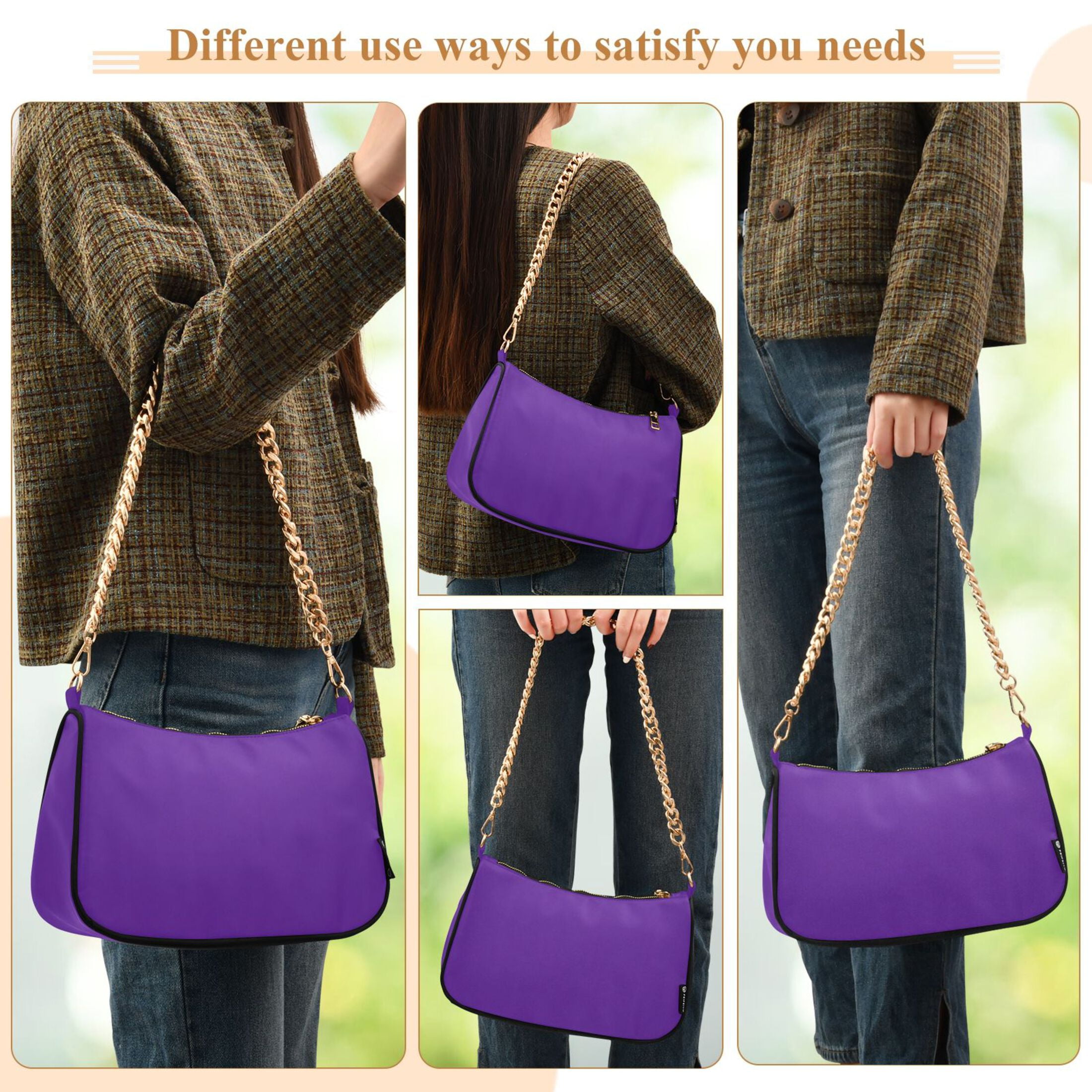 Ryvnso Dark Purple Womens Chain Shoulder Bag Tote Handbags Clutch Hobo Purse with Zipper for Travel