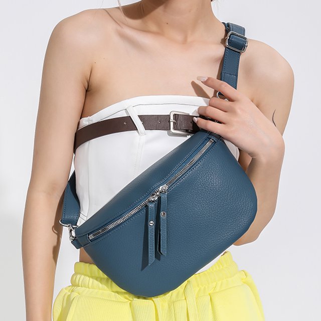 Bolsa De Pecho Bolso de pecho de PU Moda Hombres Mujeres Bolsos de cuero Señoras Riñonera (Azul) Tmvgtek Para Estrenar