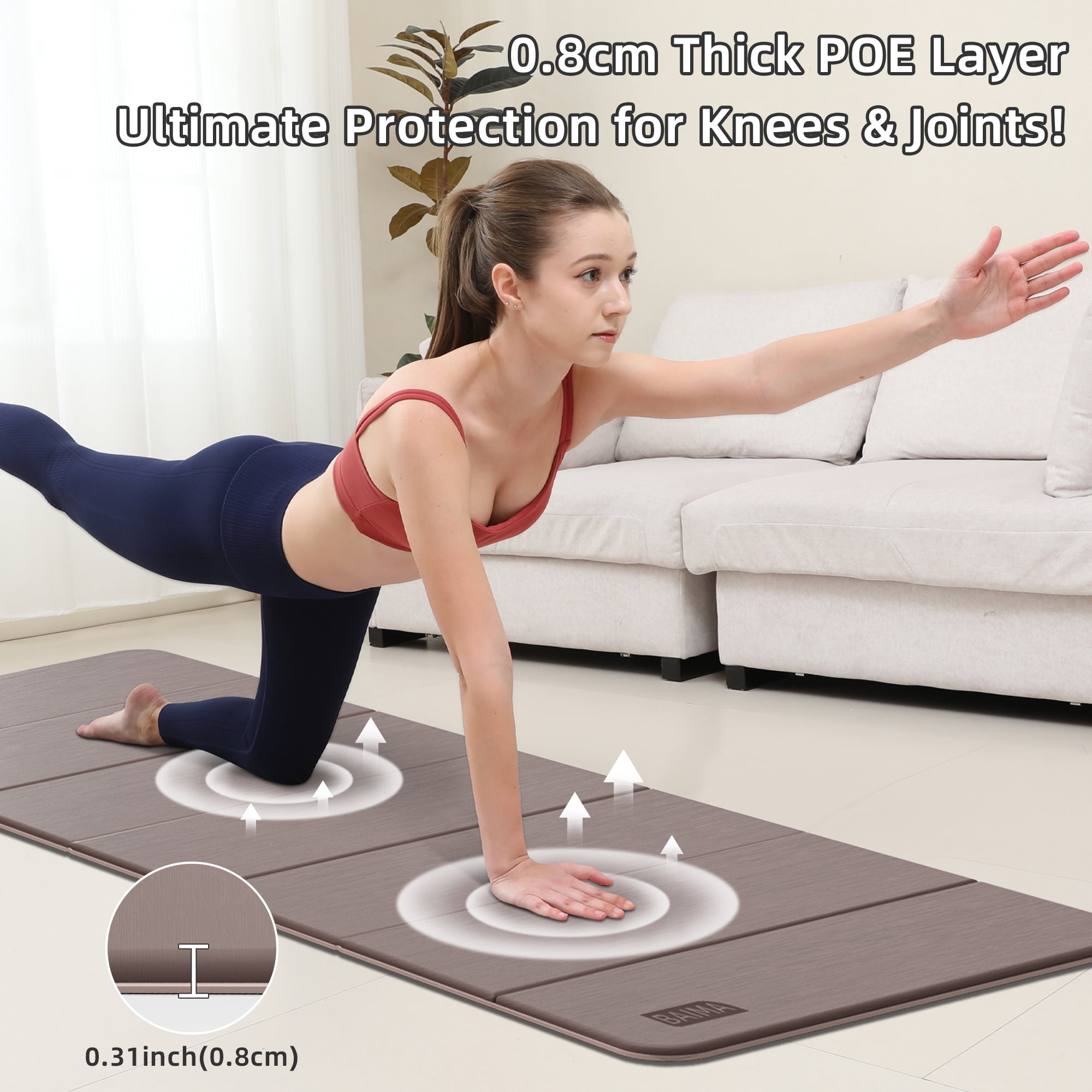 BAIMA Travel Yoga Mat 8 mm Thick, Multicolor Workout Mats for Home Gym,Portable for Camping or Travel Exercise Mat(Brown & Beige)