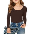 thumbnail image 1 of Rhuody Summer Tops For Girls Long Sleeve Shirts Ribbed Layering Tops U Neck Slim Fit Basic Tee Undershirts Simple Wear Brown 9-10 Years, 1 of 5