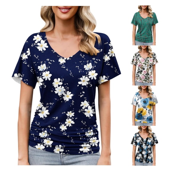 ATENAR T Shirts for Women Loose Summer Tops for Women Short Sleeve Tee Navy XL