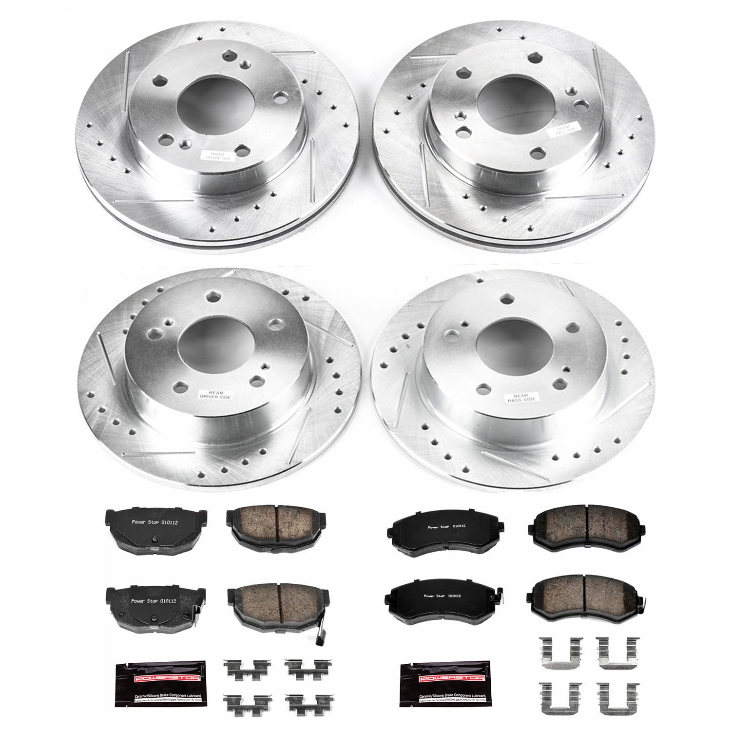 Power Stop Front and Rear Ceramic Brake Pad and Drilled and Slotted Rotor Kit K755