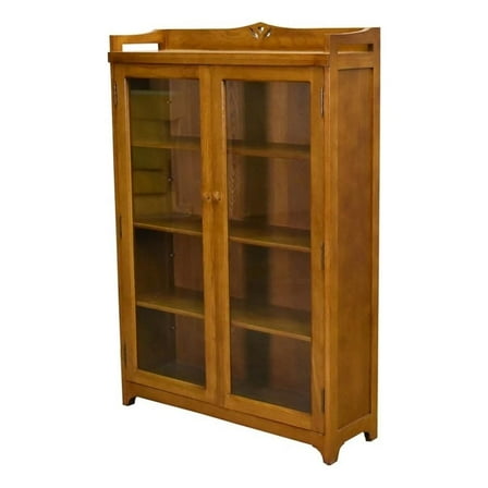 Pemberly Row Arts and Crafts Wood Curio Cabinet in Light Cherry