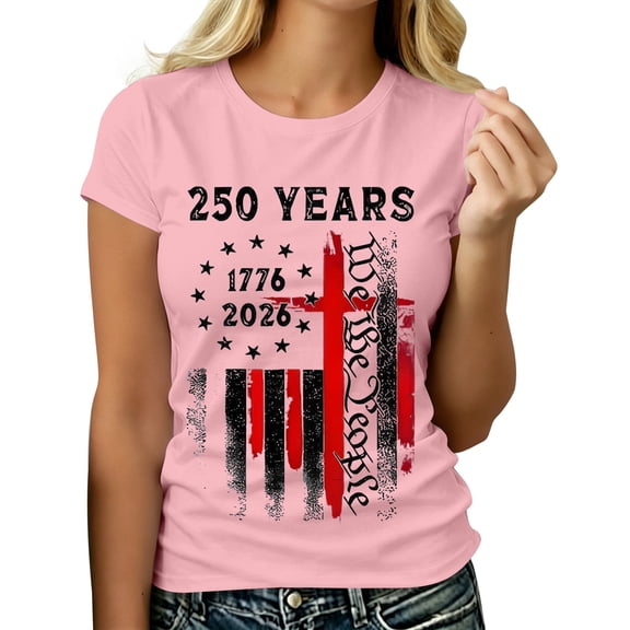 PLHWHYQ USA Shirts for Women 250 Years American Flag Shirt 4th of July Tshirt Patriotic Tees Casual Graphic Tops