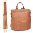 thumbnail image 1 of miss fong Mochila para pañales Bolsa para pañales para bebés, Mochila grande de cuero para pañales con 16 bolsillos Bolsa para pañales de viaje con cambiador de pañales, correas para cochecito y 2 bol, 1 of 5