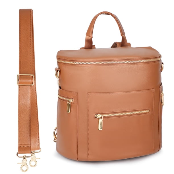 miss fong Mochila para pañales Bolsa para pañales para bebés, Mochila grande de cuero para pañales con 16 bolsillos Bolsa para pañales de viaje con cambiador de pañales, correas para cochecito y 2 bol
