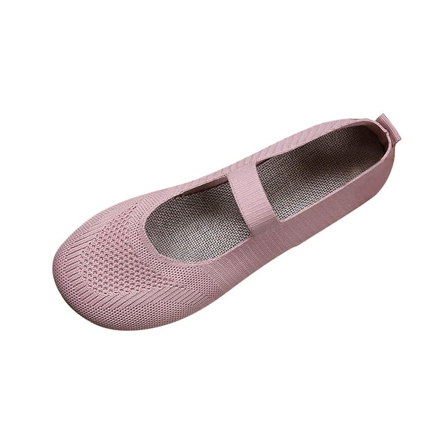 WRKEKC Womens Shoes Solid Color Round Toe Knit Fabric Breathable Low Cut Slip On Soft Sole Flat Outdoor Work Shoes
