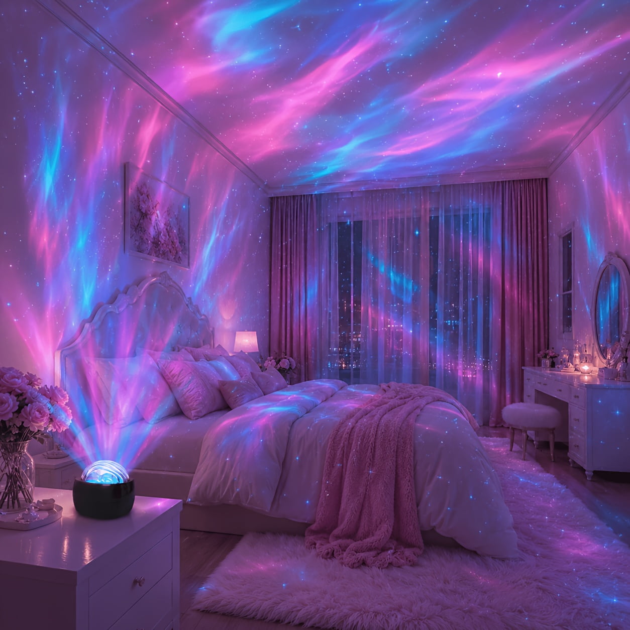 Water Ripple Star Projector Night Light Ambient Sky Projection Lamp for Bedroom and Home Decor Room Lighting for Bedside Tables Living Rooms and Relaxing Spaces