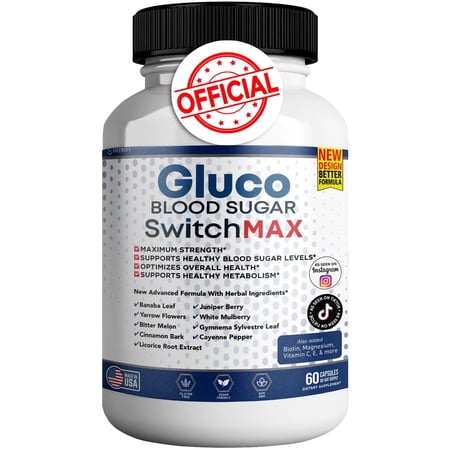 Gluco Blood Sugar Switch Max Strength Supplement for Healthy Glucose Balance | Blood Sugar & Metabolism Support (60 count)
