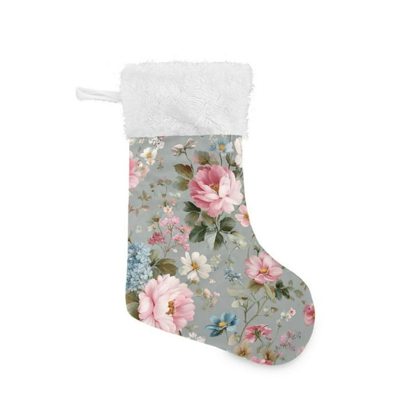 Vintage Roses Christmas Stockings Large Capacity 18 inch Gift Bag with Hook Xmas Holiday Decor 1 Pack