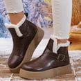 thumbnail image 2 of Women's Platform Winter Snow Boots Fashion Leather Chunky Footbed Fleece Lined Warm Ankle Booties for Women, 2 of 7