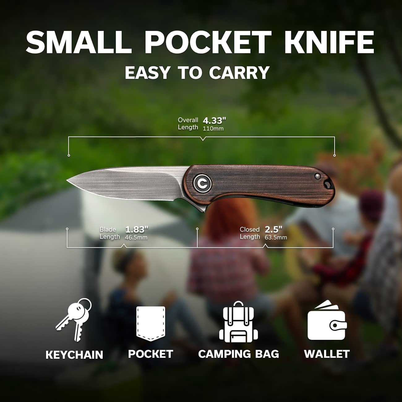 CIVIVI Small Pocket Folding Knife Mini Elementum 1.83" 14C28N Blade C18062Q-2