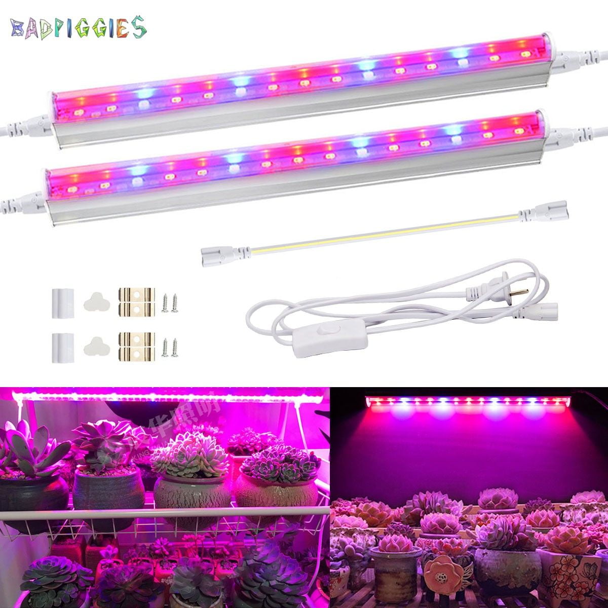 BadPiggies 2PCS LED Grow Light Strips T5 Tube Bulb Red Blue Full