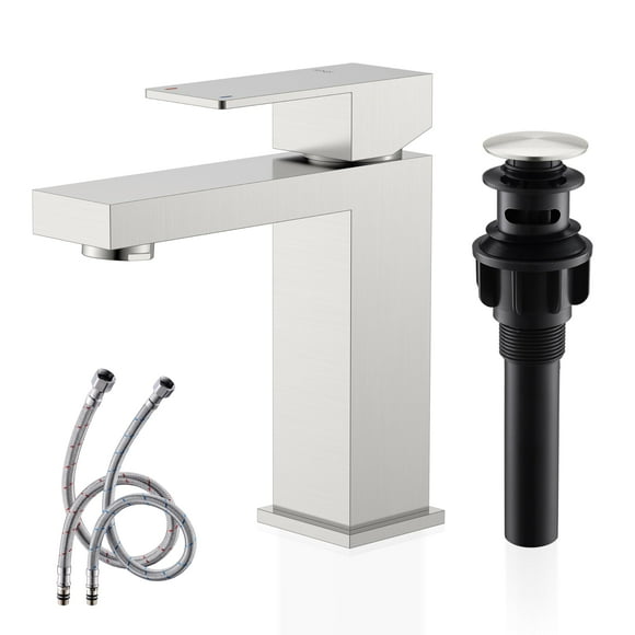 Grifo para lavabo de baño KENES de níquel cepillado con desagüe desplegable