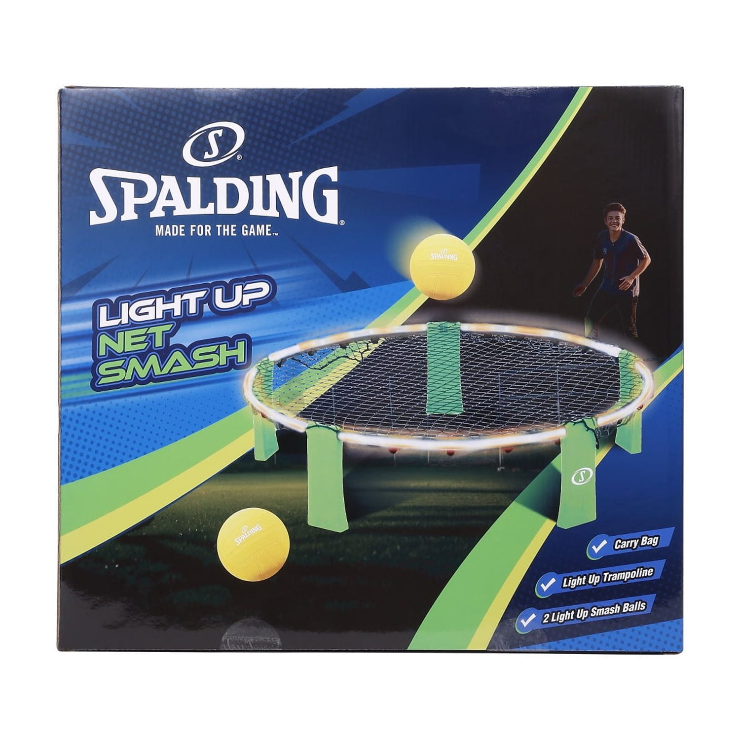 Spalding LED Light-Up Trampoline Net Game Set with 2 Glowing Balls – Outdoor Smash Bounce Game for Teens & Adults, Portable with Carry Bag