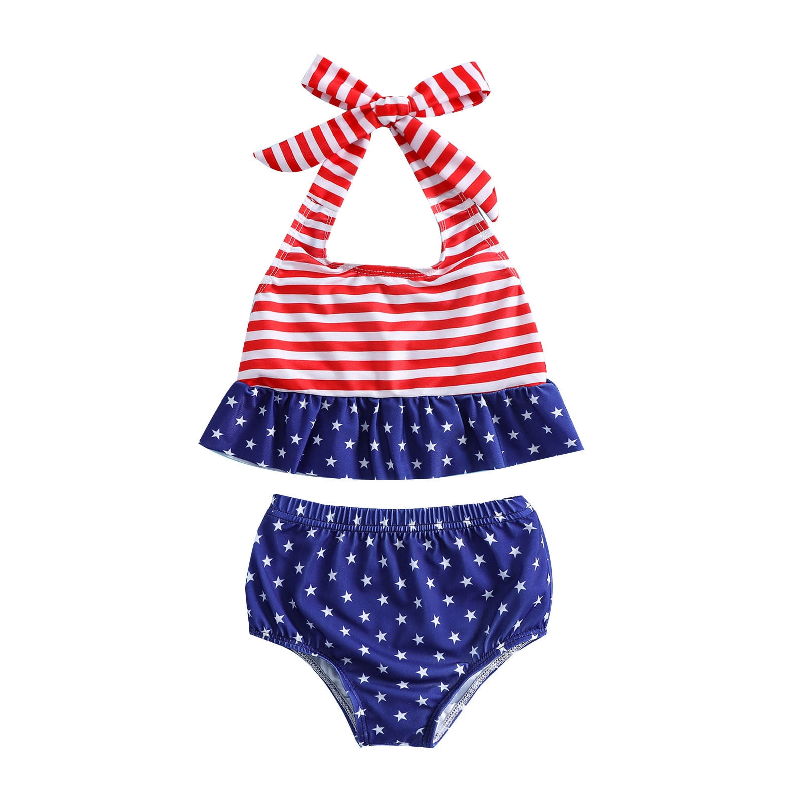 Odeerbi Stars and Stripes 4th of July Patriotic Swimsuit Set for Girls
