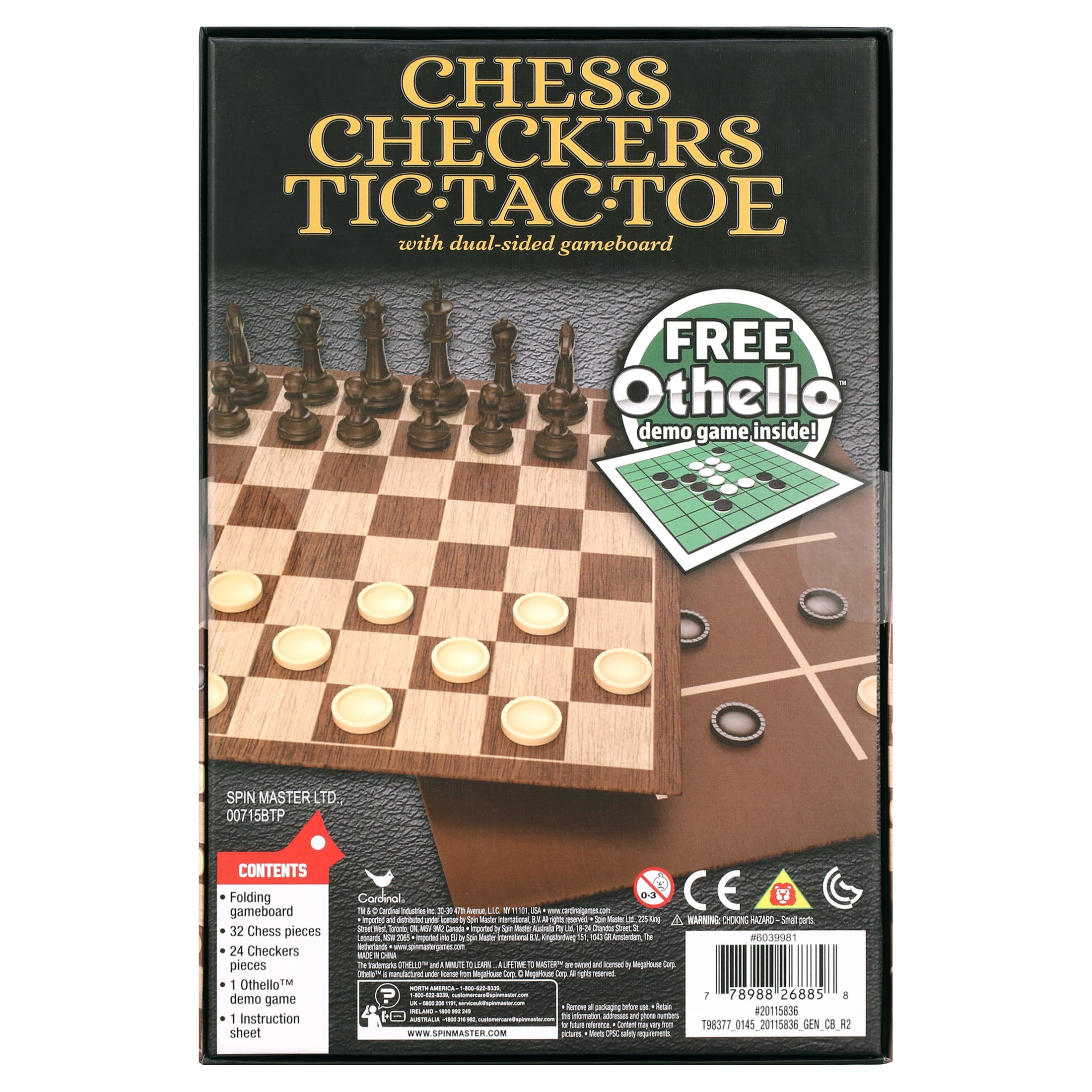 Classic Chess Checkers and Tic-Tac-Toe Set with Othello Demo