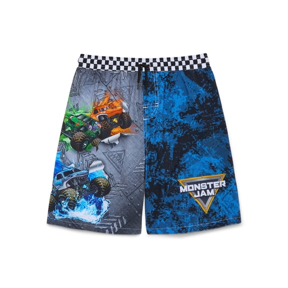 Monster Jam Boys’ Print and Graphic Swim Trunks with UPF 50 , Sizes 4-12