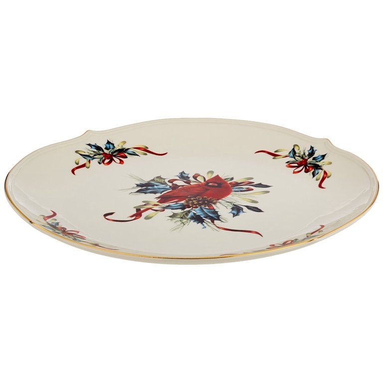 Lenox Winter Greetings Round Serving Platter - 13 Inch Ivory Porcelain Dish, Dishwasher Safe