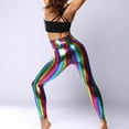 thumbnail image 5 of ZPAQI Womens Hologram Metallic Rainbow Leggings Glitter Neon Tights Stripes Printed Hi, 5 of 10
