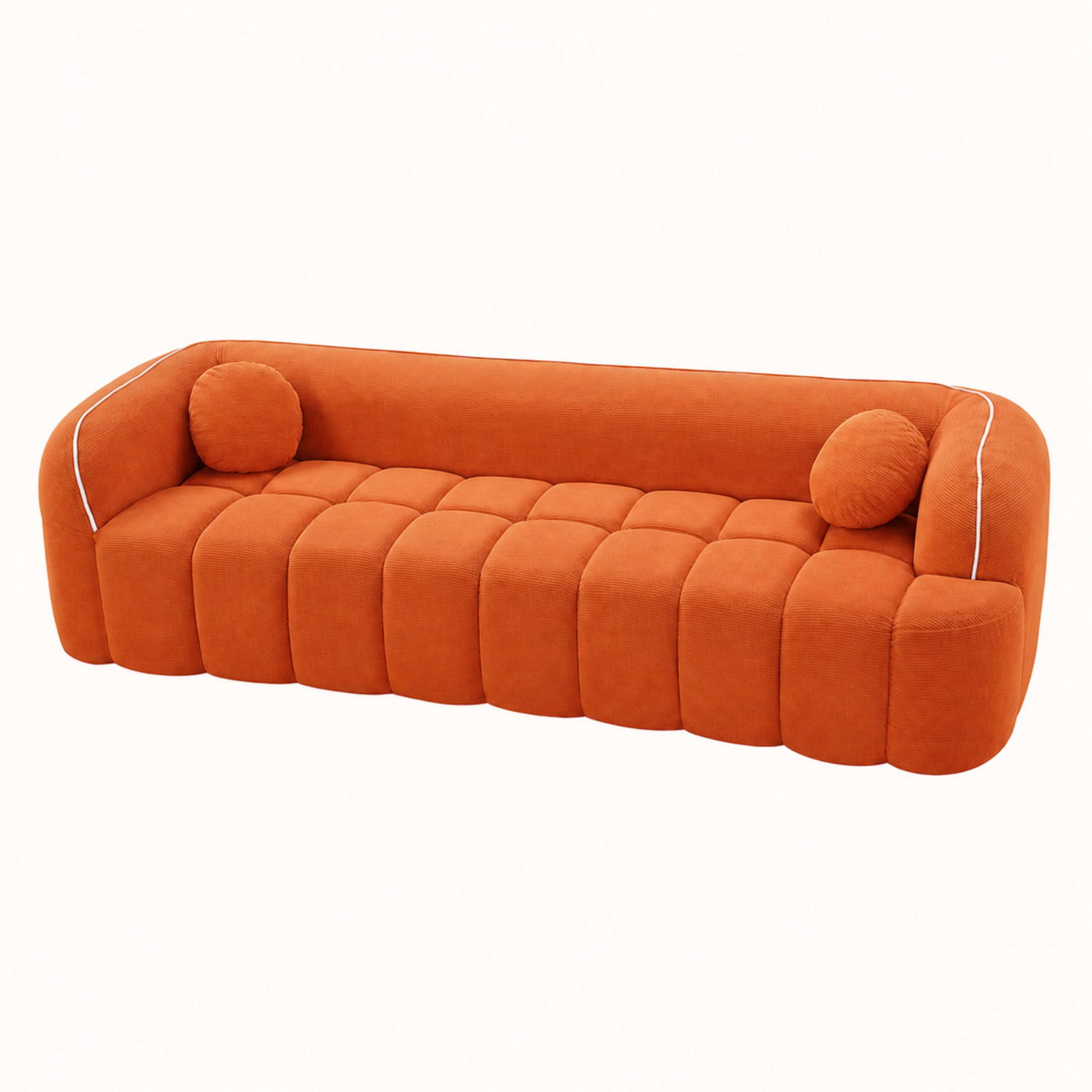 Aenkyo 99 Inch Corduroy Cloud Sofa Couch with Round Pillows, No Assembly, Orange