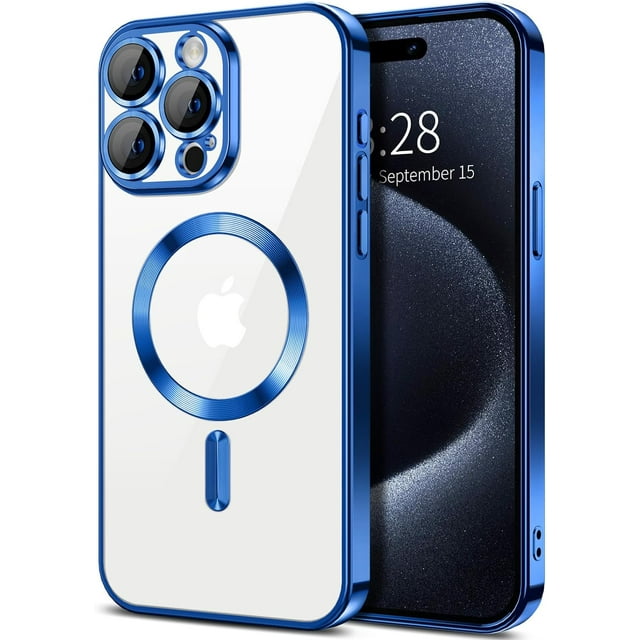 Entronix Funda Magnética Brillante Compatible con iPhone 14 Pro Max: Carcasa Transparente, Fina y Resistente a los Golpes con Anillo Magnético, Color Azul