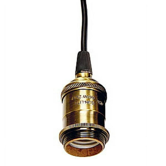Satco Cast Brass Keyless Socket with SVT Black Wire Antique Brass