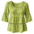 thumbnail image 3 of DuoJiaJ Womens 3/4 Sleeve Top, Square Neck with Lace Solid Summer Blouse Green M, 3 of 4