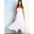 thumbnail image 4 of Women's Elastic Waist Pleated Skirts High Waisted Flowy Asymmetrical Low Midi Skirt for Summer White S, 4 of 10