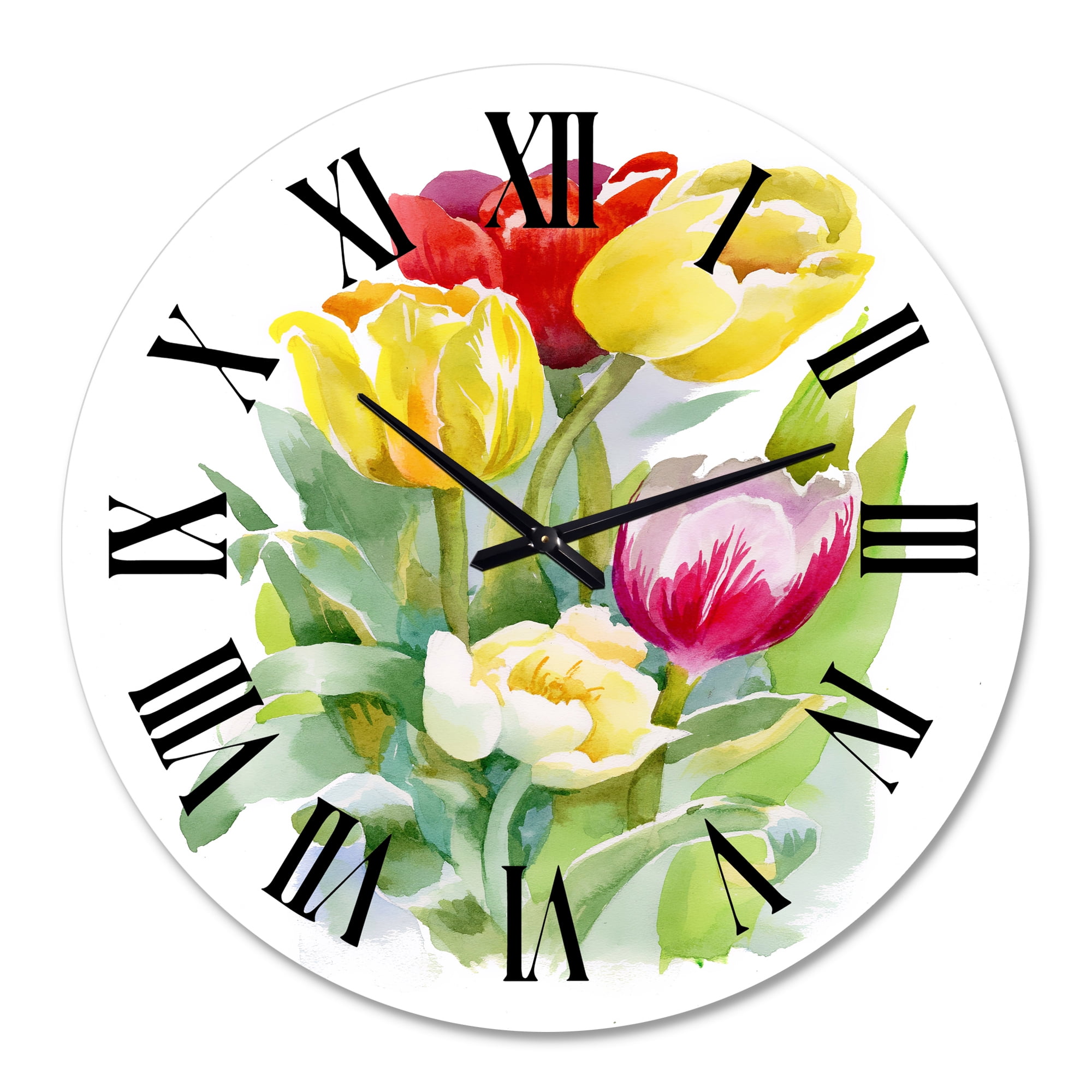 Designart 'Bouquet Of White And Red Tulips' Traditional Wall Clock