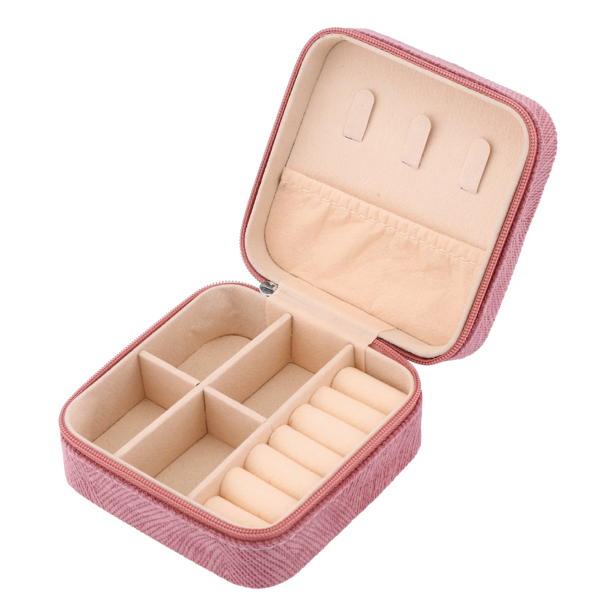 Unique Bargains Portable Velvet Jewelry Storage Box Dark Pink