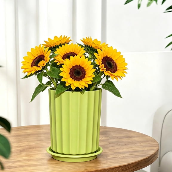 Tall Planter Pot, Nordic Style Plastic Flower Pot with Drainage Tray for Balcony Indoor Outdoor Plants, Breathable Container for Flowers Green Plants Home Garden Decoration