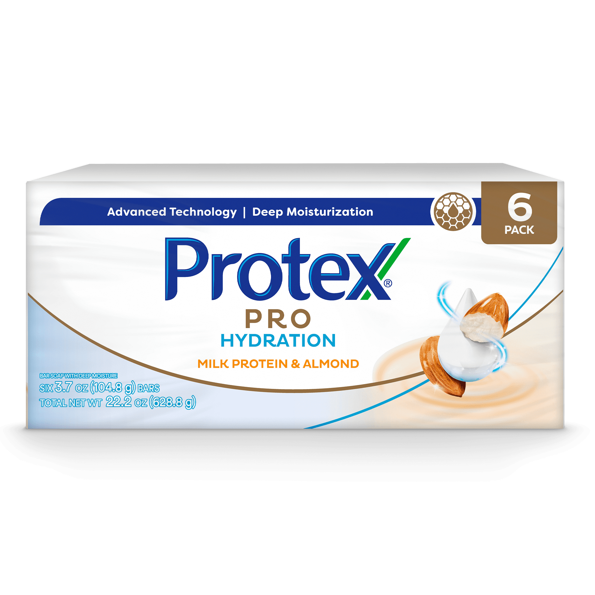 Protex Pro Hydration Bar Soap, Almond, for Both Men and Women, Adults and & Children 3+, 6 Pack 3.7 oz