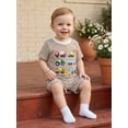 thumbnail image 6 of BemeyourBBs Toddler Baby Boys Summer Clothes Waffle Knit 2 Piece Outfits Excavator Truck Vehicles Embroidery Short Sleeve T Shirt Tops and Pockets Shorts Set, 6 of 9