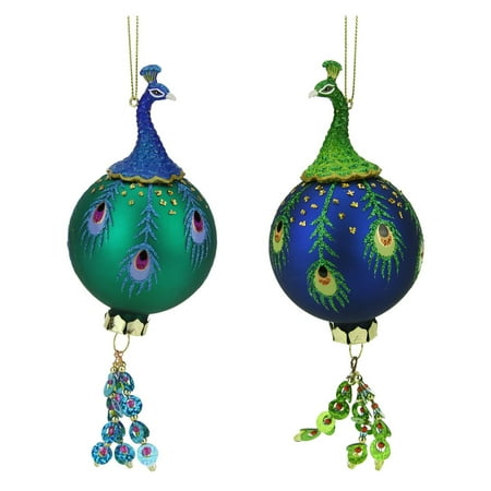 Christmas Tree Dangle - Northlight 8.5 in. Regal Peacock Glittered Glass Ball with Dangle Christmas Ornament