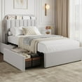 thumbnail image 1 of Twin Bed Frame with Storage Headboard, Kids Bed Frame with 2 Drawers, Boucle Upholstered Platform Bed with Bookcase, No Box Spring Needed, Easy Assembly, Grey, 1 of 7