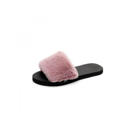 

Women Fluffy Faux Fur Plush Slippers Shoes Ladies Winter Fur Slides Sandals