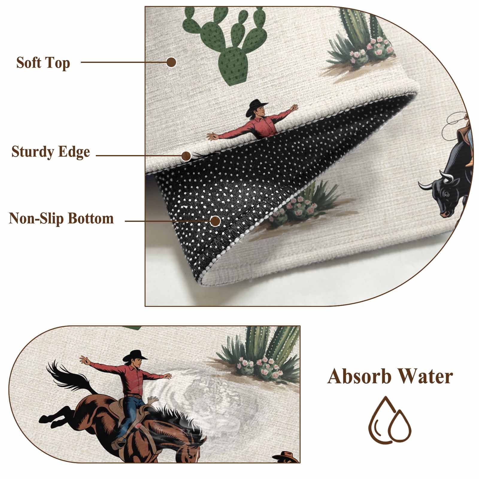 Small Round Rug 3Ft Washable Non-Slip, Western Cowboys Circle Area Rugs for Living Room Bedroom, Beige Vintage Country Cactus Indoor Floor Mats Carpet Runner for Home Decor