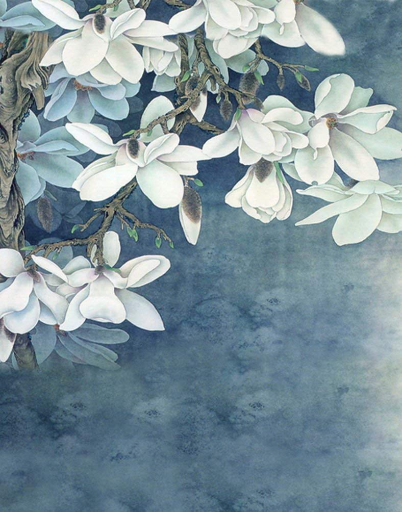 White Flowers Paintings Photography Backdrops Photo Props Studio Background 5x7ft 