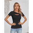 thumbnail image 5 of Womens Fashion Fall Clothes One Piece Cutout Tops short Sleeve Slim Fitted Shirts Tee Tshirts, 5 of 6