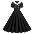 thumbnail image 2 of Robes d'Été pour Femmes Commerce Extérieur Col en V Manches Courtes Rétro Double Boutonnage Bouton Robe d'Été Noire L, 2 of 4