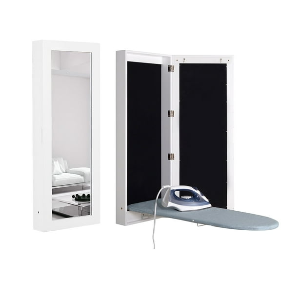 Facilehome Wall Mounted Fold Out Ironing Board, White Solid Print