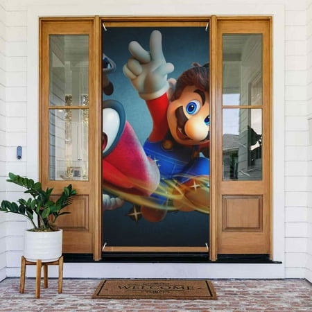 Super Mario Odyssey Door Cover Decorated Banner Tapestry Home Decoration Holiday Party Supplies Door Banner Porch Sign Banner 72.8 x 35.4 Inch