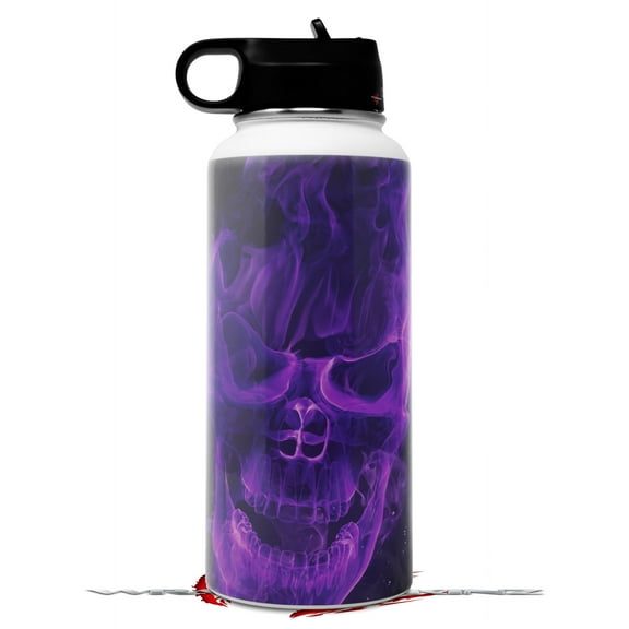 Skin Wrap Decal compatible with Hydro Flask Wide Mouth Bottle 32oz Flaming Fire Skull Purple (BOTTLE NOT INCLUDED)