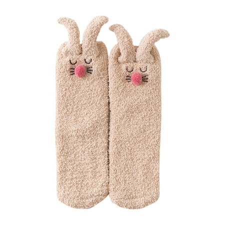 

Women Winter Fuzzy Slipper Socks Cartoon 3D Rabbit Ears Warm Sleeping Hosiery